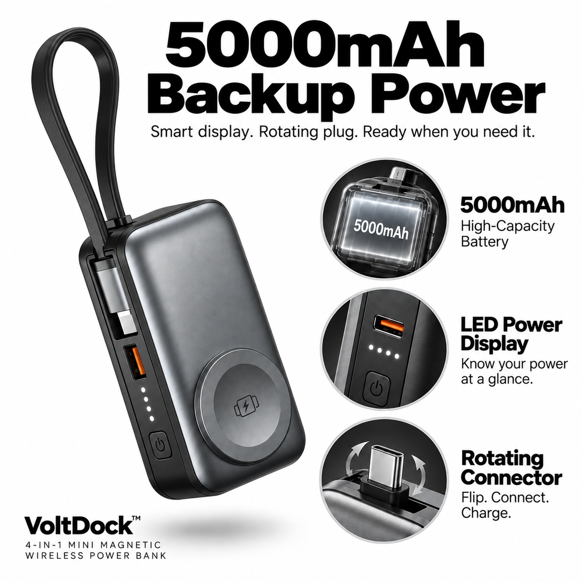 VoltDock™ 4-in-1 Mini Magnetic Wireless Power Bank