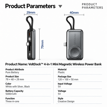 VoltDock™ 4-in-1 Mini Magnetic Wireless Power Bank