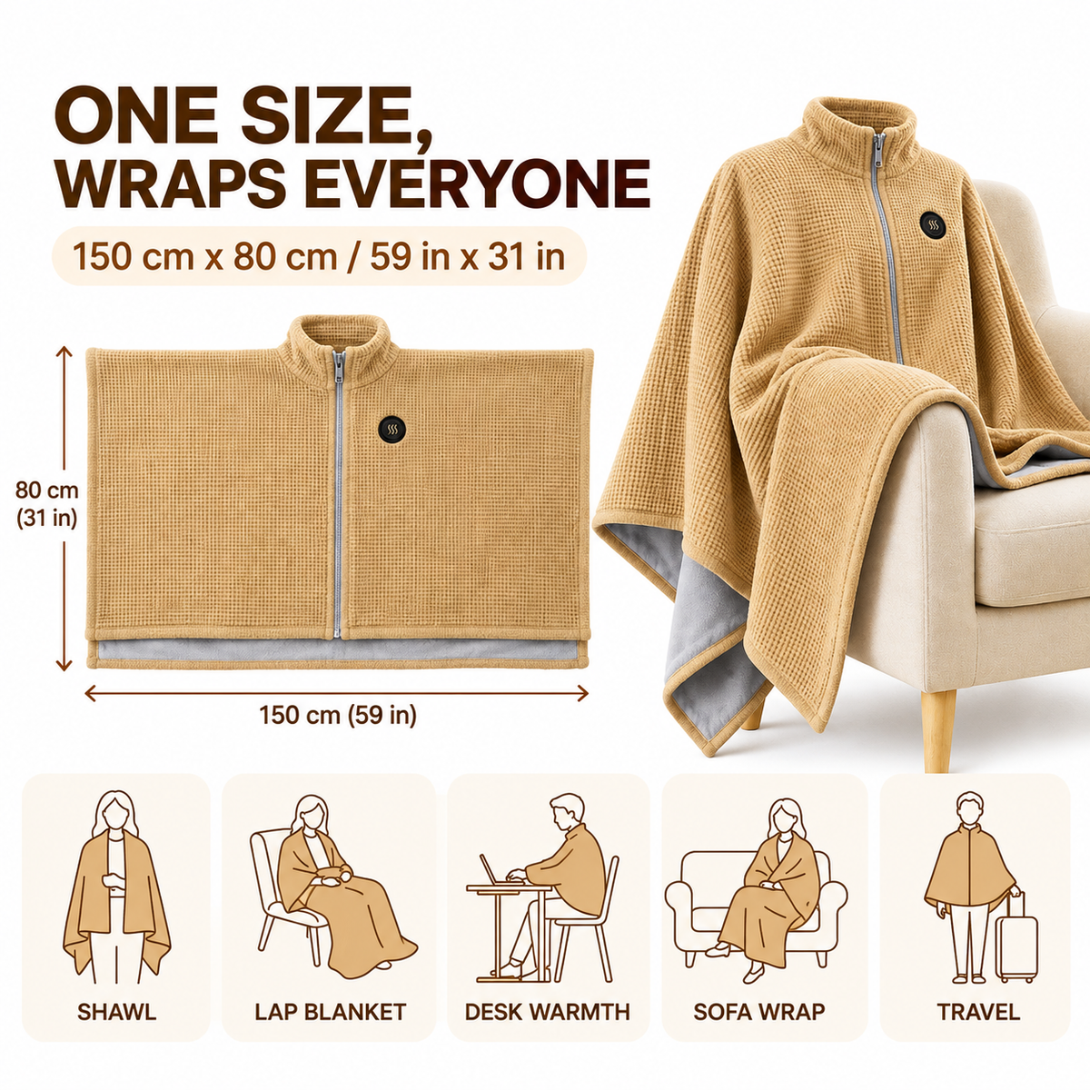LumiHug™ – Heated Zip-Up Blanket